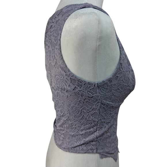 Reoria Lavender Cropped Tank Top Lace Overlay Mixed Media Size S Small V Neck - Picture 5 of 12